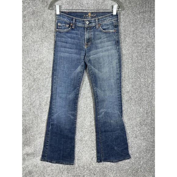 7 For All Mankind Flare Leg Jeans Womens Size 28 Stretch Blue Denim Made in‎ USA - Picture 1 of 16